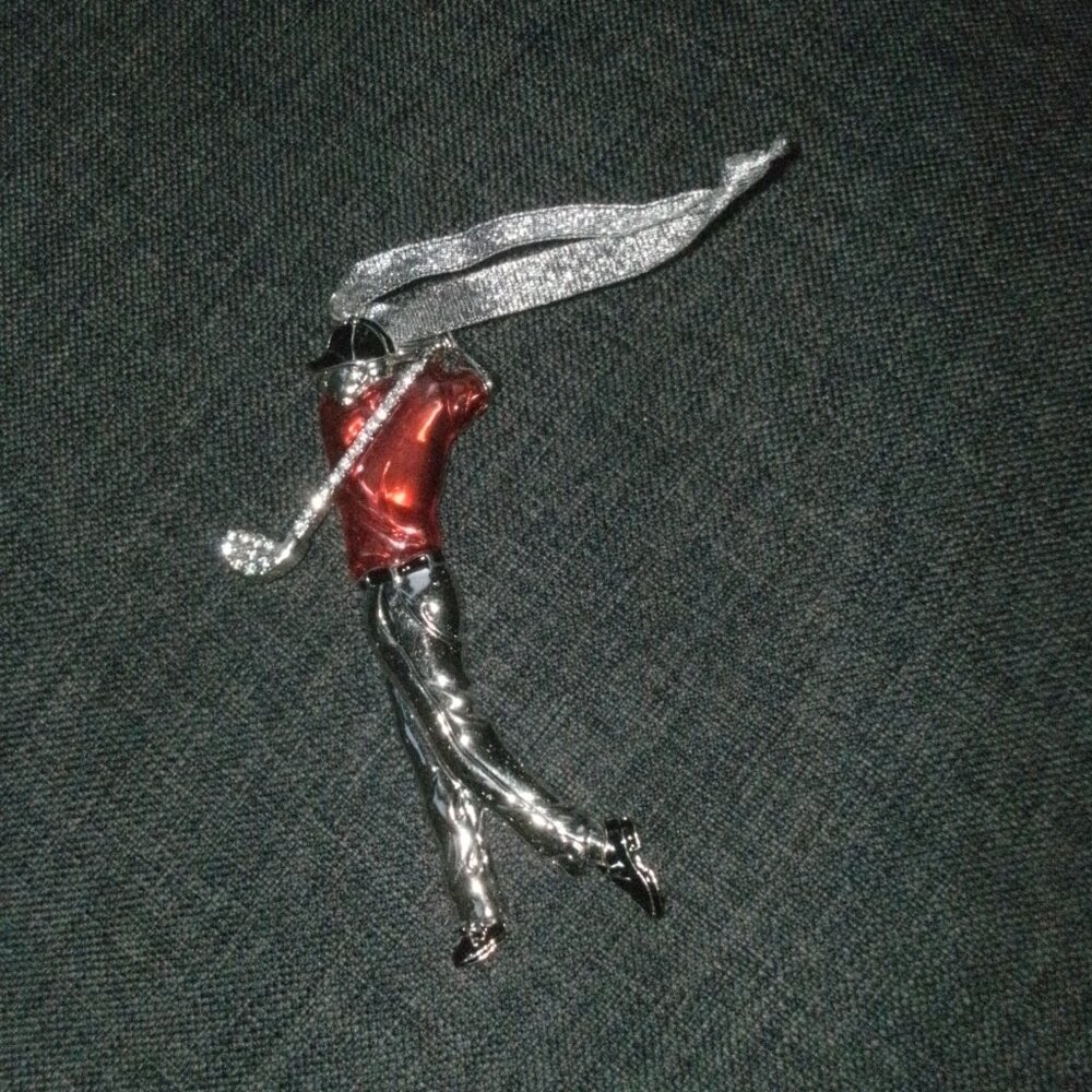 Collectible Harvey Lewis Golf Golfer Ornament Silverplated Swarovski Crystal